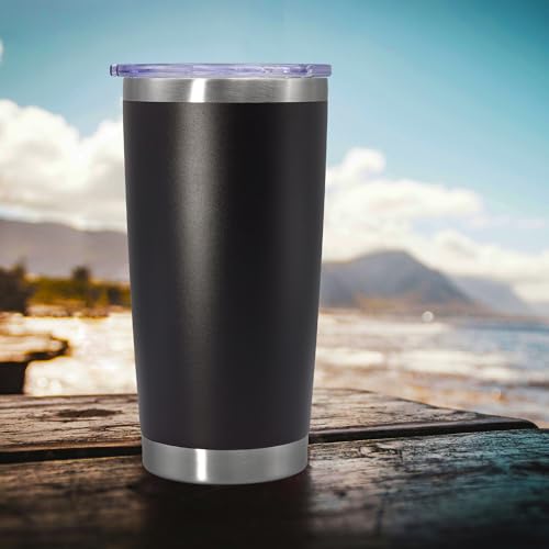 20oz Tumbler Insulated Coffee Tumblers with Lid Stainless Steel Black 8P (Black)