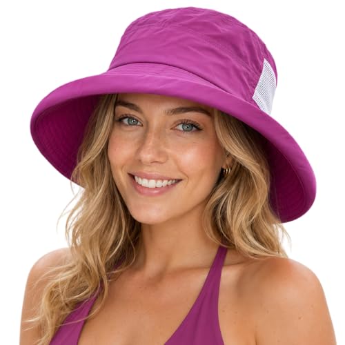 UVCoolix UPF 50+ Wide Brim Ponytail Sun Hat (Large-X-Large / Purple)
