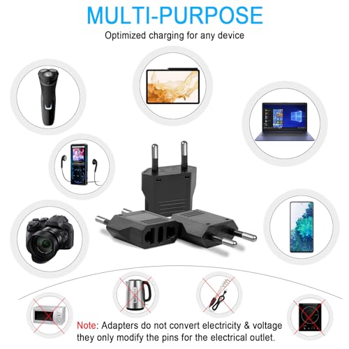 6 Pack US to European Travel Plug Adapter (6 Pack Black)