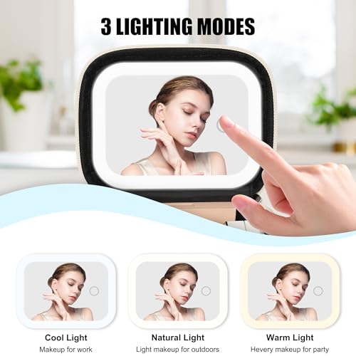 Mini Makeup Bag with LED Mirror (Blue Flower / Mini)