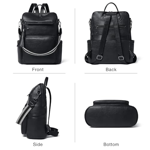 Vegan Leather Laptop Backpack for Women 15.6 inch Work Backpack Fashion Travel Backpack Purse for Travel College Work (2 Two-tone Black)