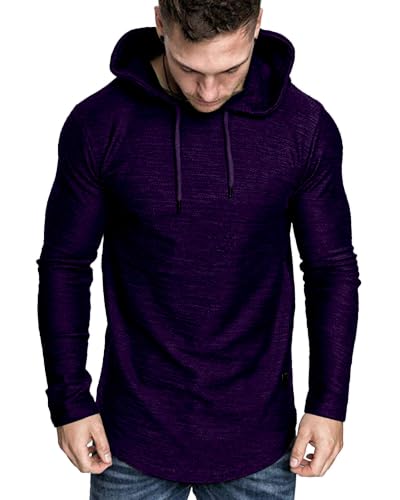 Mens Fashion Athletic Hoodies Sport Sweatshirt Solid Color Fleece Pullover Purple (Medium / Purple)