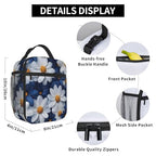 Elegant Daisy Insulated Lunch Box for Women Men White and Blue Flower Lunch Bag for Travel (Daisy02)