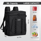 Insulated Backpack Coolers Insulated Leak Proof for Camping Hiking Beach Travel 36cans Cooler Backpack for Men Women 18 Hours Cooling Black 30L (Black)