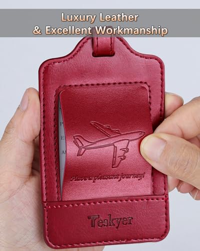 Leather Luggage Tags for Suitcases (Wine Red)