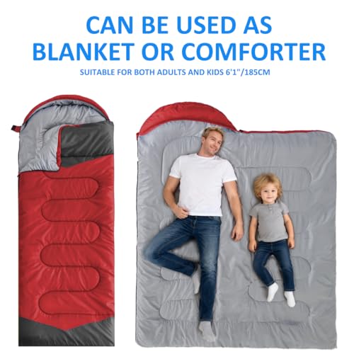 Camping Sleeping Bag (50-80°F Everyday 3 Season - Red)