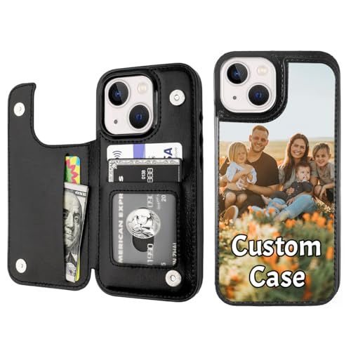 Custom Wallet Phone Case for iPhone 14 with Photo (Black-A / iPhone 14)