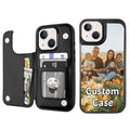 Custom Wallet Phone Case for iPhone 15 with Photo (Black-A / iPhone 15)