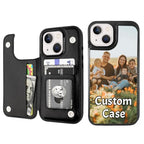 Custom Wallet Phone Case for iPhone 15 with Photo (Black-A / iPhone 15)