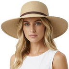 Womens Sun Straw Hat Bowknot Hat Summer Wide Brim Bucket Hats Foldable Beach Sun Hats Roll up UPF 50+ (1 Pack Bowknot Hat: Khaki, 4.7" Brim)