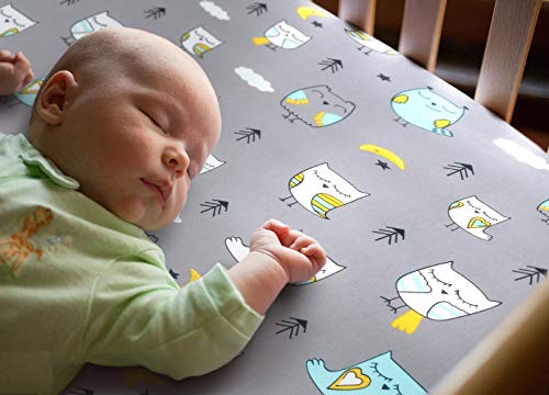 Baby Fitted Crib Sheets (Owl Bear / 52X28 Inch)
