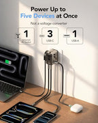 75W 5 Port Universal Travel Adapter (Grey)