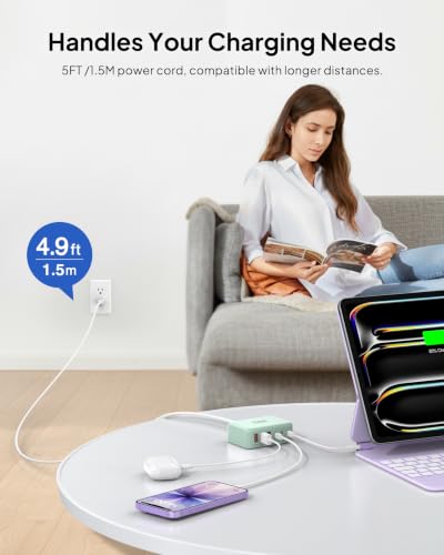 USB Fast Charger Block 50% Smaller 100W Max 6 (Light Green / 100W)