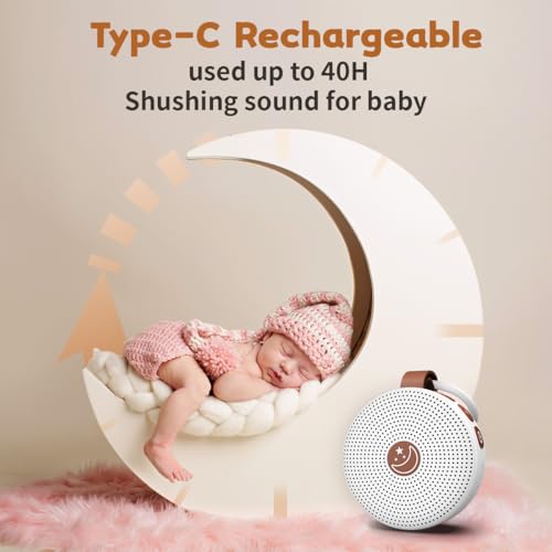 Portable Sound Machine Mini White Noise Machine Baby Shushing Brown Noise Machine with 30 Soothing Sounds for Kids Adults Dogs Auto (White / Sound Machine)
