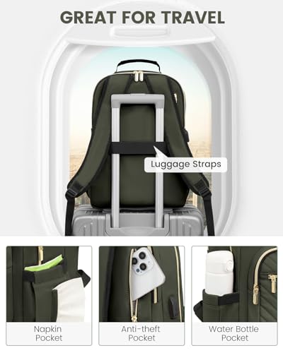 Laptop Backpack Purse for Women (Army Green / 15.6-Inch)