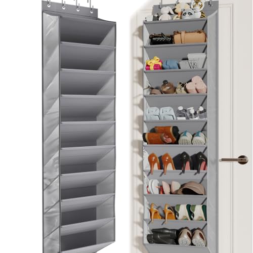 XXL Clear Over the Door Shoe Organizer for Closet Fit 30 Pairs ﻿ (Grey 20-25 Pairs PVC Window / XXL)