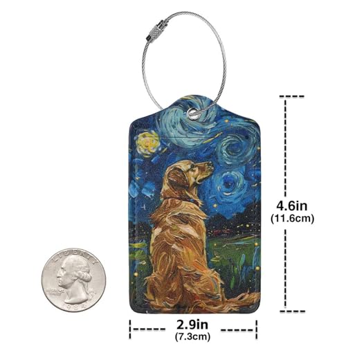 Luggage Tags for Suitcases Starry Night Golden Retriever Luggage Tags PU Leather Travel Name Tags Baggage Tags for Cruise Ships Airport Essentials 2 Pack (Dog)