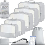 9 Set Packing Cubes with Packing List Luggage Packing Organizers for Travel Accessories (Light Grey)