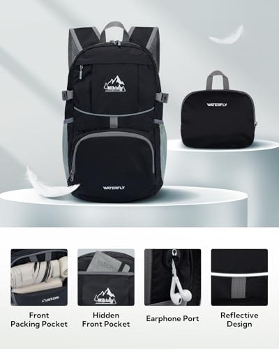 Small Lightweight Packable Hiking Backpack Foldable Travel Daypack (A-black / 25L)