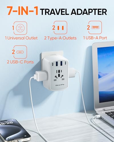 Universal Travel Adapter Kit with 3 AC Outlets 4 USB Ports (Type C/G/A/I)
