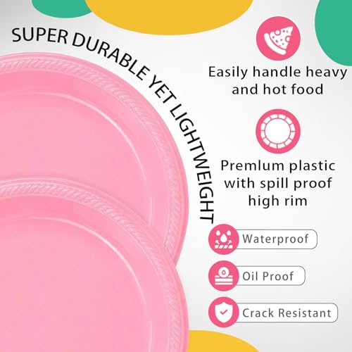 100 Pcs 10 Inch Pink Plastic Plates (Pink / 100 Pcs)