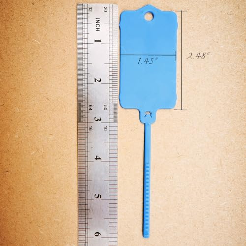 100pcs Reusable Blank Plastic Tags Ties Key Tags 1.45"*2.48" Serrated Tension Sealing Strap with Large Label Plastic Tie Mark Label Waterproof Hang Sign Write on Tag (Blue)