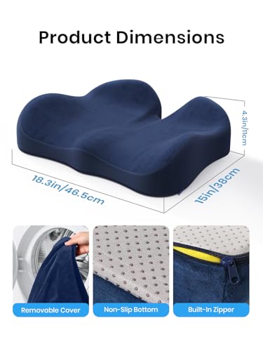 Seat Cushion Memory Foam Car Seat Pad (Dark Blue / 19 x 17 x 5 inches)