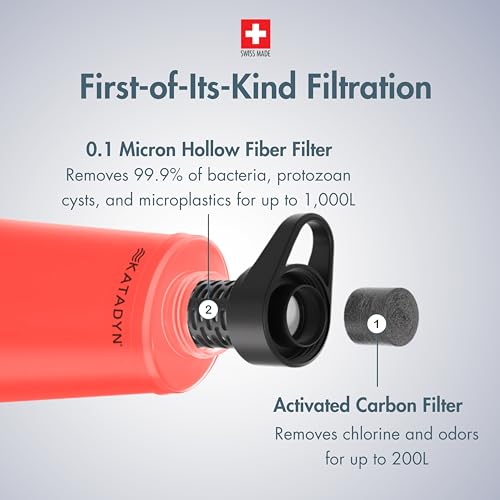 BeFree AC 2 Stage Filter Collapsible Travel Water Bottle 1L (New Model - Misty Red)