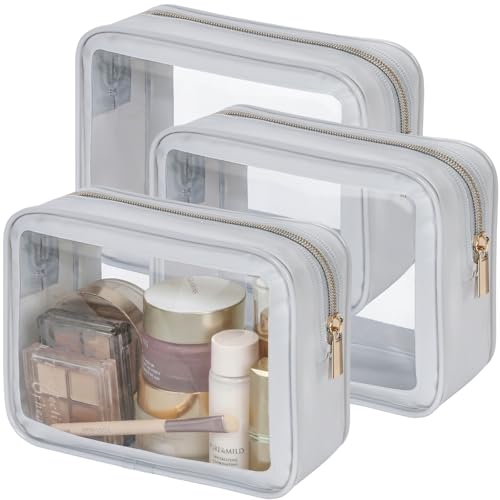 Clear Makeup Bag for Travel (3 Pack Grey / TSA Specialist (3-Pack Medium - Soft))