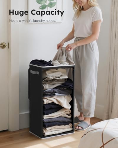 Slim Laundry Basket with Lid (Black / 70L)