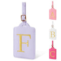 Personalized Initial Luggage Tags for Suitcase (Purple Leather,glod Letter / F)