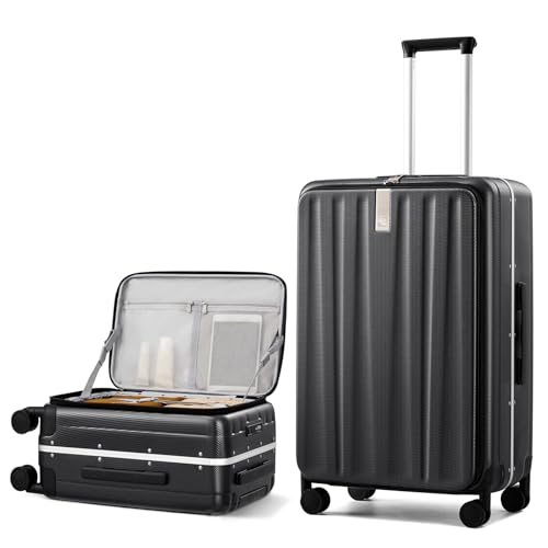 26 Inch Large Checked Luggage PC Hard Shell Luggage Top Opening Travel Luggage Suitcases with Wheels for Woman Men (26 Inch / Black)