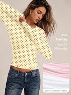 Womens Long Sleeve Shirts Basic Compression Tops Yellow Dots XL (X-Large / Yellow Dots)