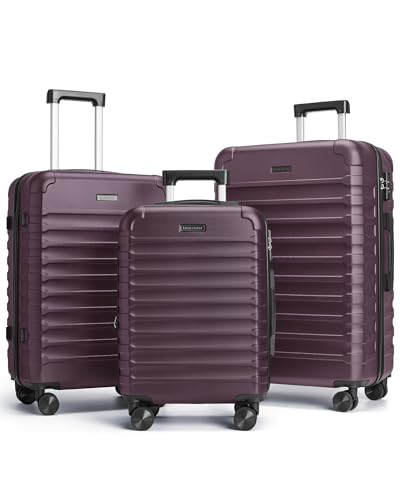 Luggage Sets 3 Pcs Suitcase with Wheels (Purple / 3-Piece Set-20 Inch/24 Inch/28 Inch)