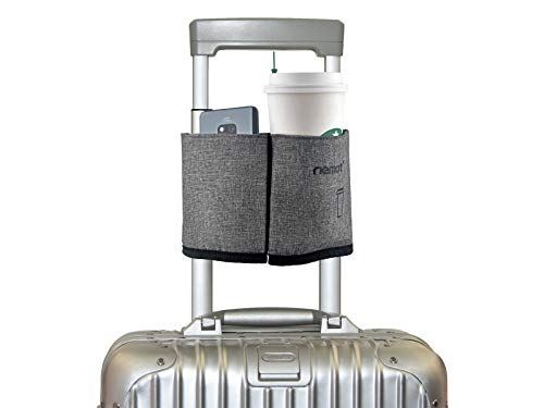Luggage Travel Cup Holder Free Hand Drink Carrier (1. Hook & Loop: Grey)