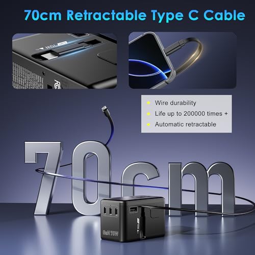 70W GaN Universal Travel Adapter with USB (70W Black-Gray)