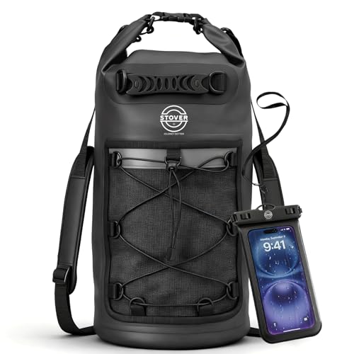 5/10/25/30/40L Waterproof Dry Bag & Phone Case - Large Floating Dry Backpack for Kayaking, Travel, Hiking, Fishing, Camping, Motorcycles & Beach, Heavy-Duty Roll Top Men/Women (Black) (25L+ Black / 40L)
