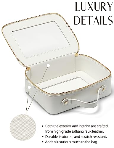 Clear Makeup Case White Toiletry Bag Travel Large Clear Cosmetic Bag with Zipper (White / Large Luxe)