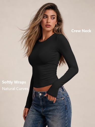 Womens Long Sleeve Shirts Basic Compression Tops Black XXL (XX-Large / Black)