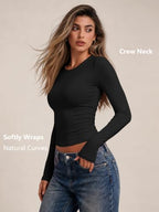 Womens Long Sleeve Shirts Basic Compression Tops Black XL (X-Large / Black)