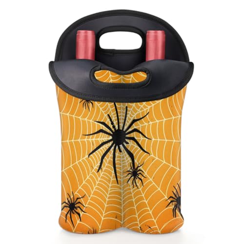 Halloween Spider 2 Bottle Wine Carrier Tote Bag Insulated Wine Bottles Neoprene Bag with Secure Carry Handle Portable Wine Cooler Bag for Travel Picnic Beach (Halloween Spider)