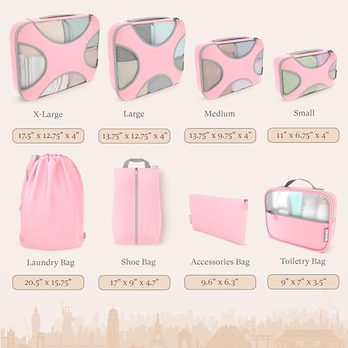 8 Set Packing Cubes for Travel (8 Set - Summer Pink / Set of 8)