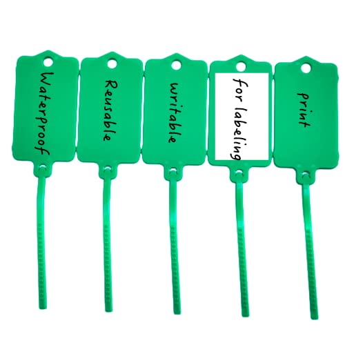 100pcs Reusable Blank Plastic Tags Ties Key Tags 1.45"*2.48" Serrated Tension Sealing Strap with Large Label Plastic Tie Mark Label Waterproof Hang Sign Write on Tag (Green)
