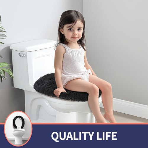 Microfiber Elongated Toilet Seat Cover 19.5"x 15" Machine Washable (Black / Elongated)