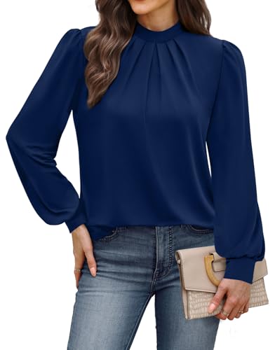 Womens Tops Fall Outfits for Women 2026 Long Sleeve Blouses for Women Dressy Casual Trendy Fashion Shirts Work Early Fall Clothes Business Casual Spring Tunic Tops Winter Clothing Navy Blue L (06 - Navy Blue / Large)