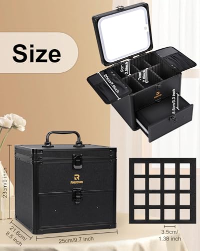 Makeup Bag with LED Mirror (black 2 layer / large)