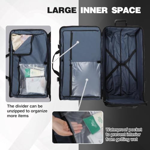 33" Large Rolling Duffle Bag with Wheels and Handle for Travel (33" Black)