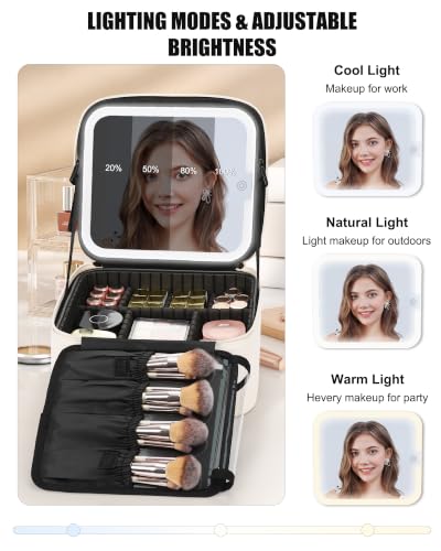 Travel Makeup Bag with Led Mirror (01-White / 1-Small)