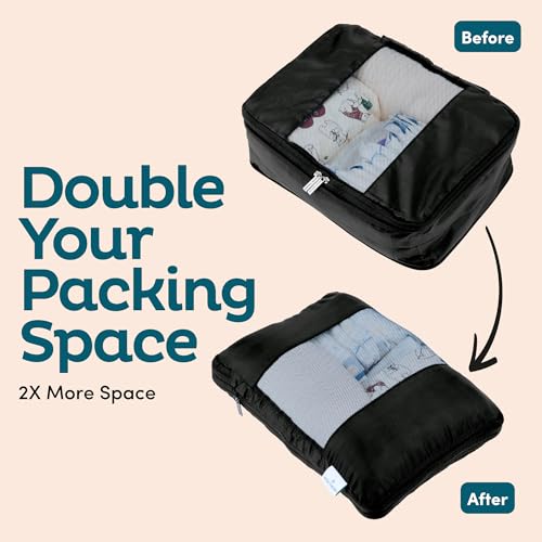 6 Pack Large Compression Packing Cubes for Travel (Black / 6 Pack)
