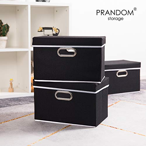 Foldable Storage Box with Lid [3 (Black / M(3-Pack))